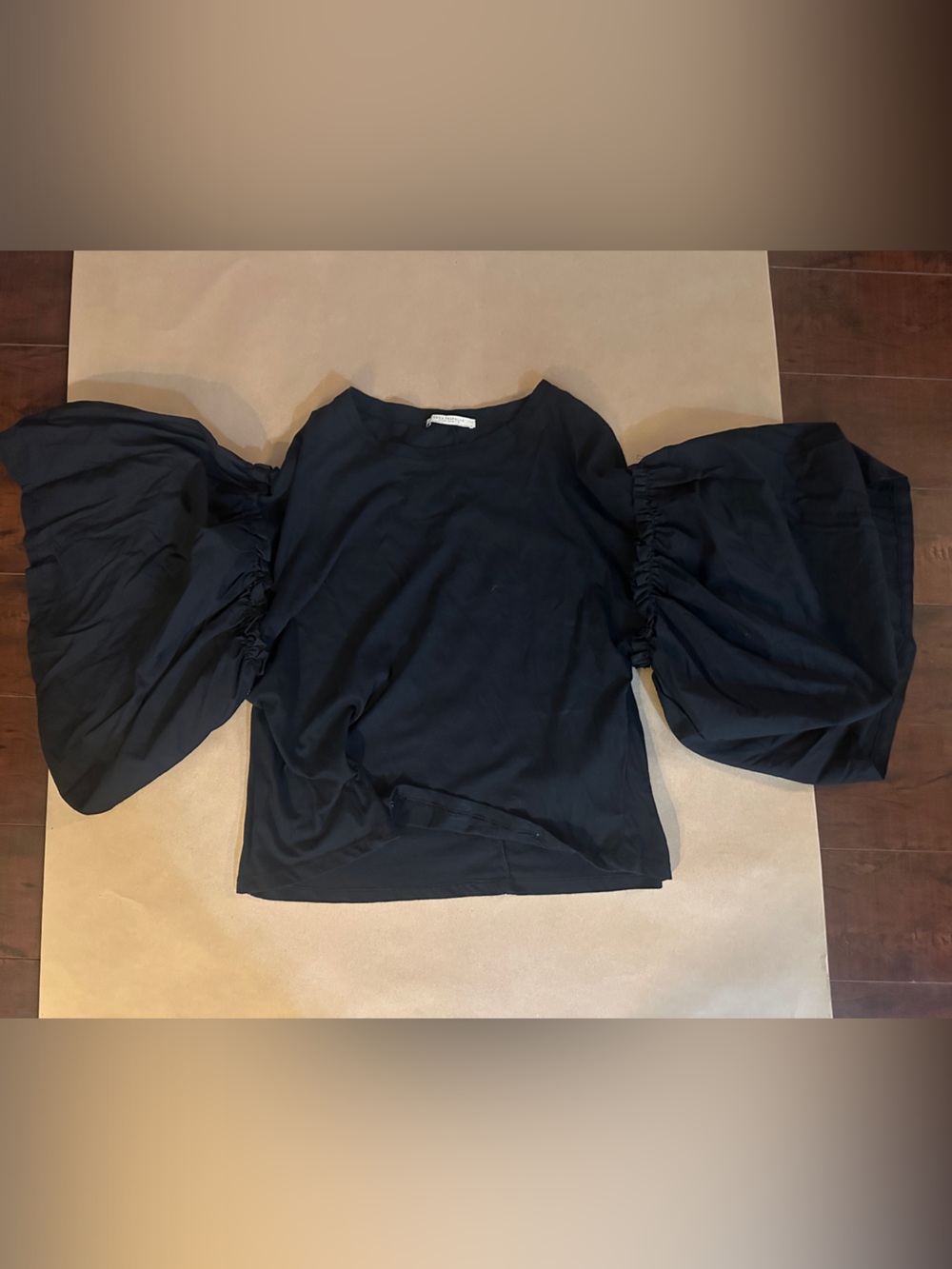 Zara Black Short Sleeve Top with Voluminous Puff Sleeves